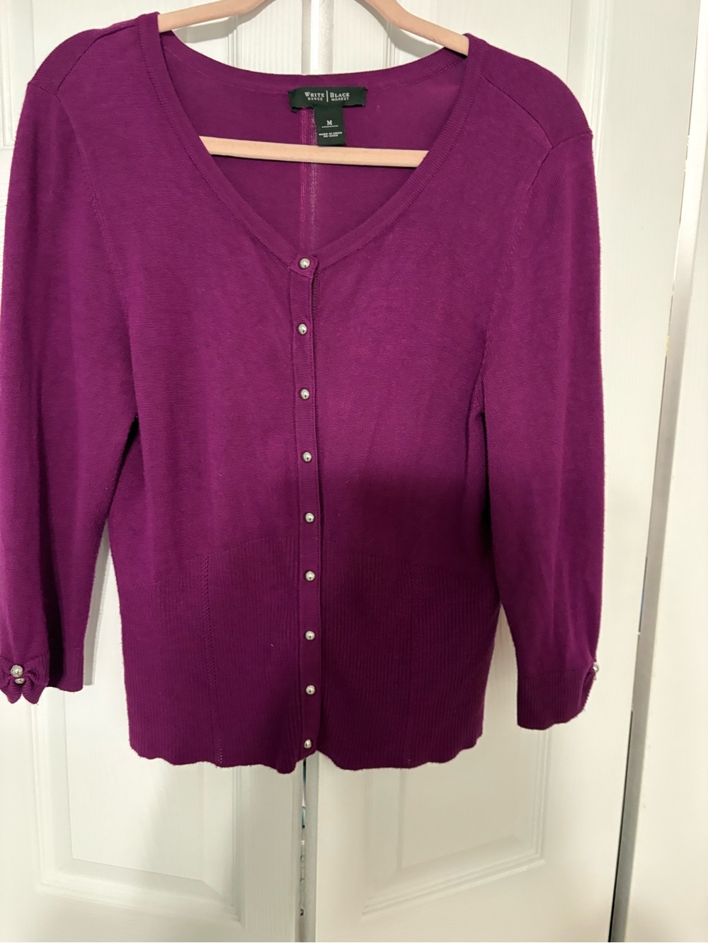 White House Black Market Magenta Button-Front Cardigan